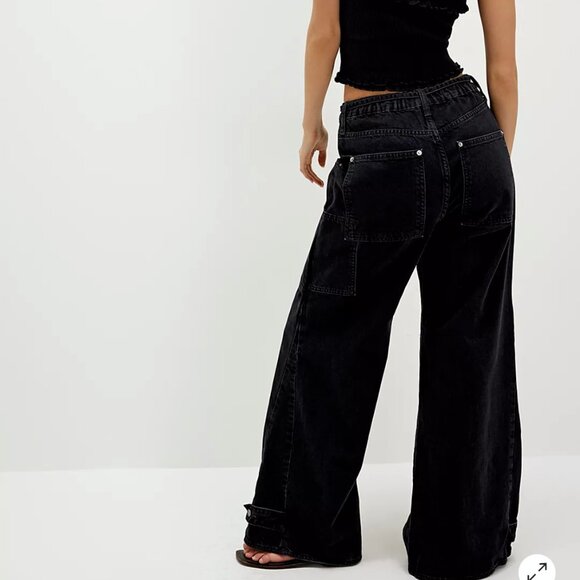 nwt WE THE FREE free people crvy outlaw mid rise wide leg jeans in black jasper - Picture 2 of 4